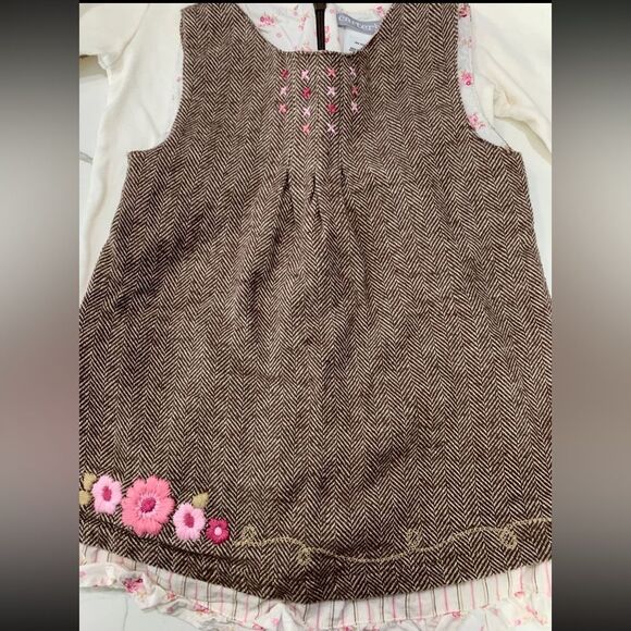 Carter’s | Girls Brown Herringbone Tank Dress with Cream Onesie - Picture 2 of 12
